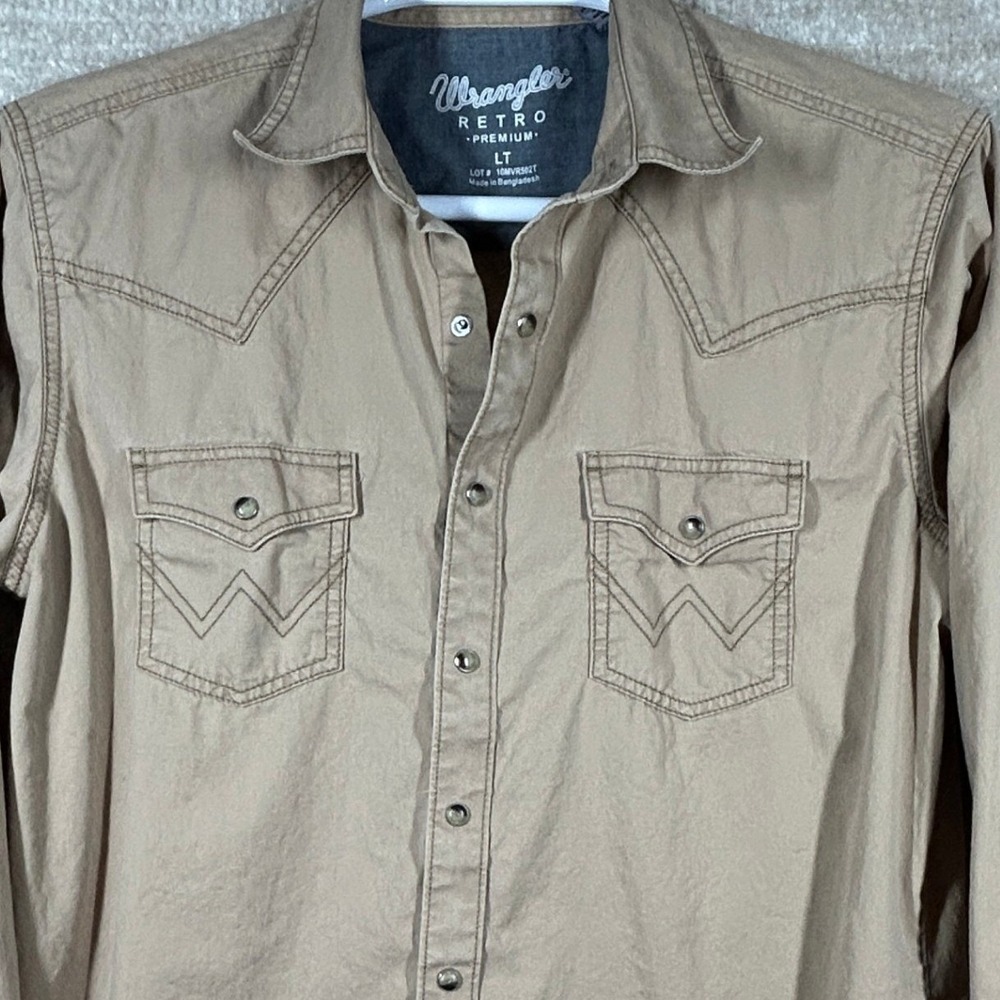 Wrangler Retro Premium Western Shirt Minimalist Tan Cotton Snap LT Mens Tall